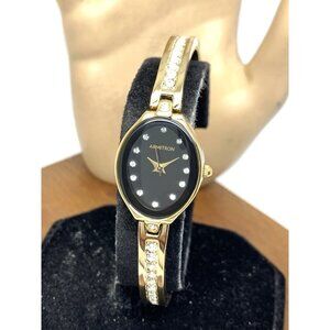 Armitron Women's Watch 75/5603GP Black Dial Quartz Gold Tone Steel Oval 20mm